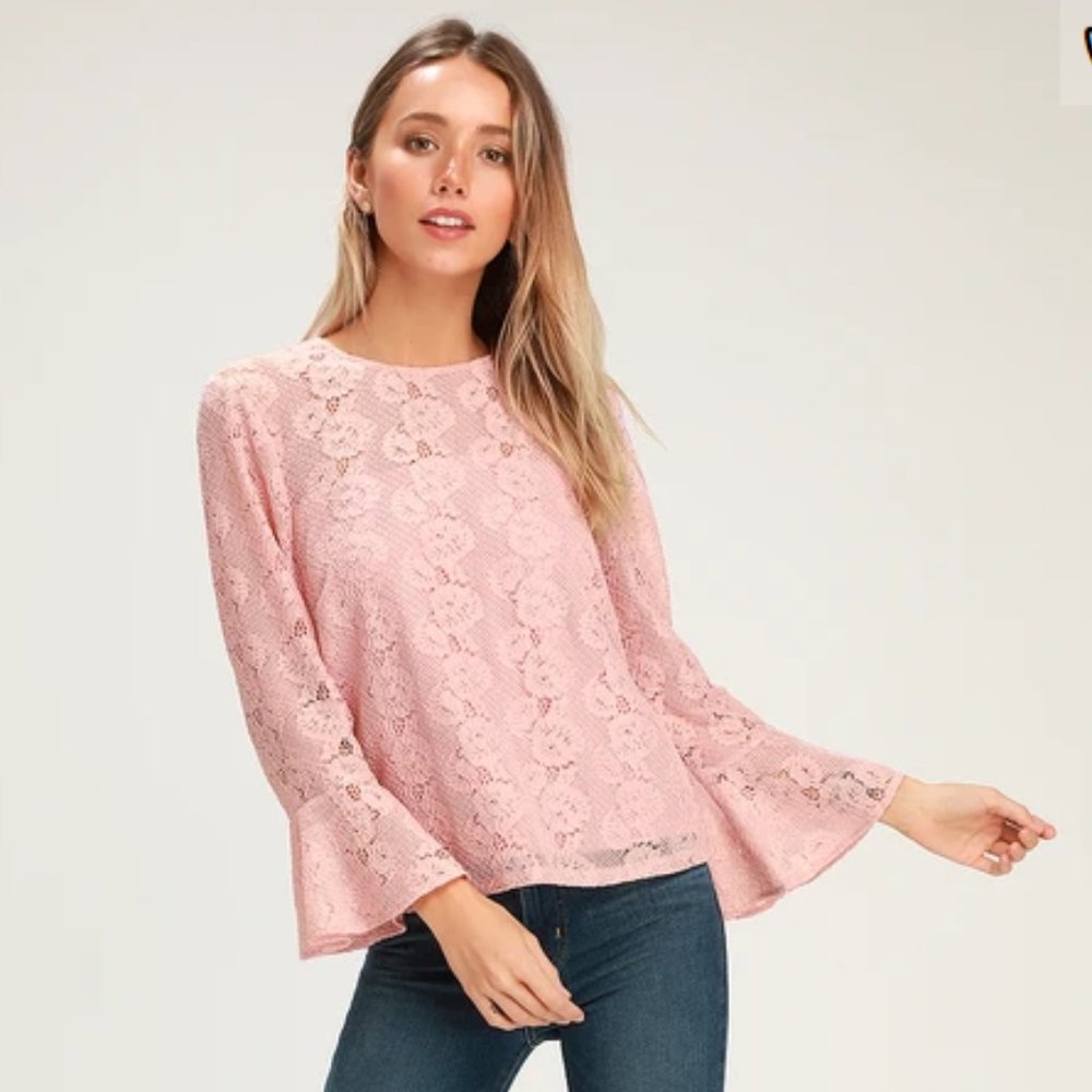 Perfect Petals Blush Pink Lace Three-Quarter Sleev